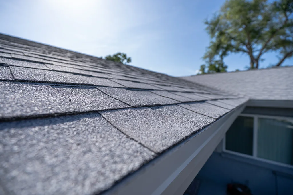 Close-up of asphalt shingles along a roof edge